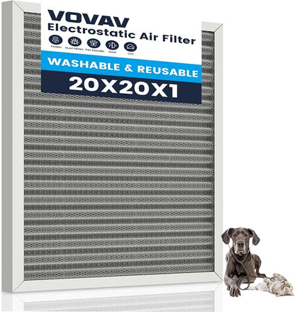 20x20x1 Air Filter-MERV 8, Washable & Reusable Electrostatic Air Filter by VOVAV