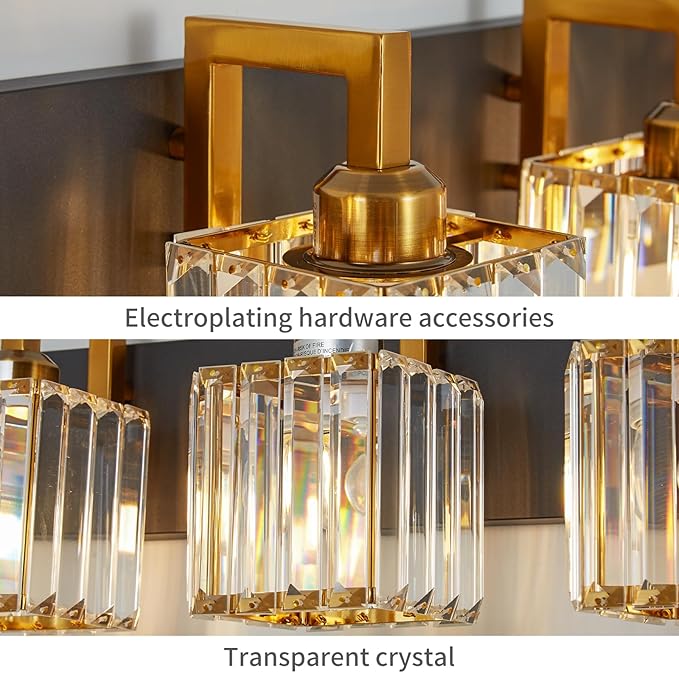 FDPBY Modern Bathroom Vanity Light 5-Lights Black Gold Crystal Wall Lamp Bathroom Modern Crystal Vanity Lighting
