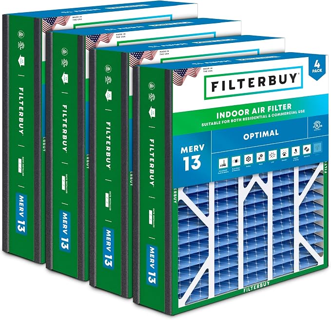 Filterbuy 20x25x5 Air Filter MERV 13 Optimal Smoke & Allergy Defense, Pleated by Filterbuy