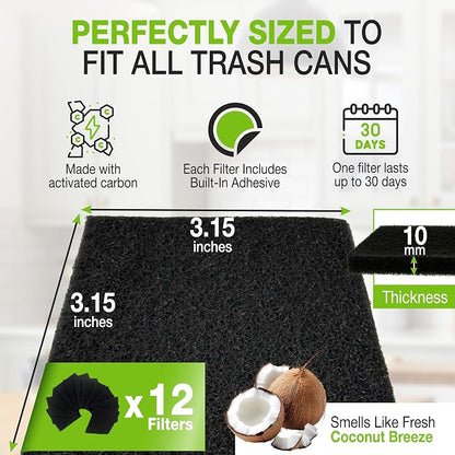Premium 12 Pack Activated Carbon 3 in 1 Garbage Can Odor Absorber Filters - Image 4