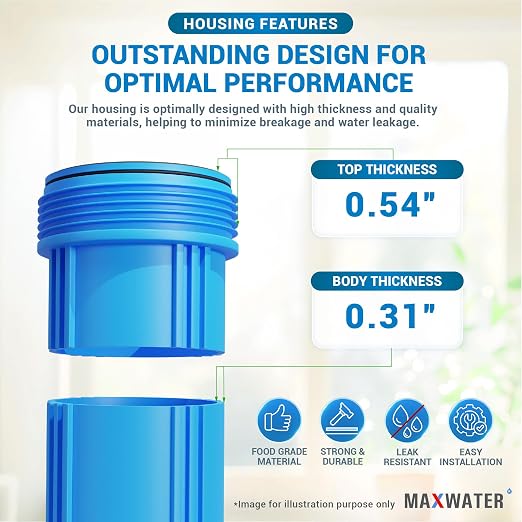 Max Water 20" x 4.5" Whole House Water Filter Housing, Big Filter Blue - Image 4