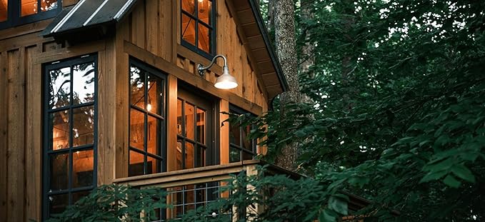 Steel Lighting Co. Hawthorne Barn Light | Outdoor Wall Mounted | 8 inch Dome | 23 inch Gooseneck| Small Farmhouse Light Made in America | Galvanized Exterior/Galvanized Interior