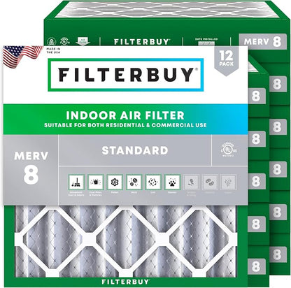 Filterbuy 25x25x4 Air Filter MERV 8 Essential Dust & Allergy Defense, by Filterbuy