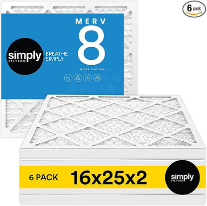 Simply 16x25x2 Air Filter, MERV 8, 6 Pack, Furnace Air Filter by SimplyFilters