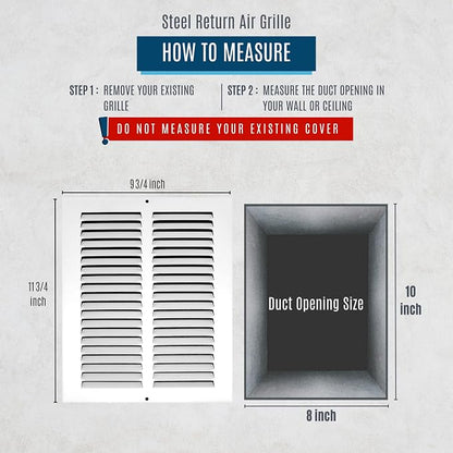 Fits 8x10 Duct Opening | Steel Return Air Grille by Handua | Vent Cover Grill - Image 3