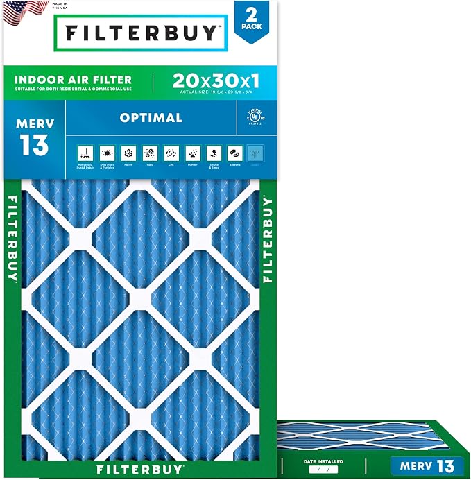 Filterbuy 20x30x1 Air Filter MERV 13 Optimal Smoke & Allergy Defense, by Filterbuy