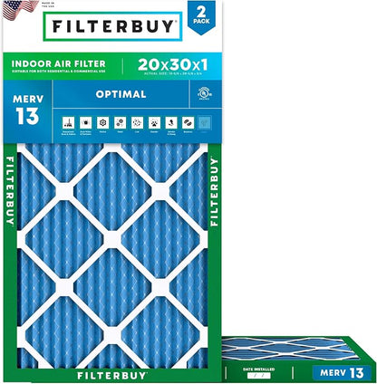 Filterbuy 20x30x1 Air Filter MERV 13 Optimal Smoke & Allergy Defense, by Filterbuy