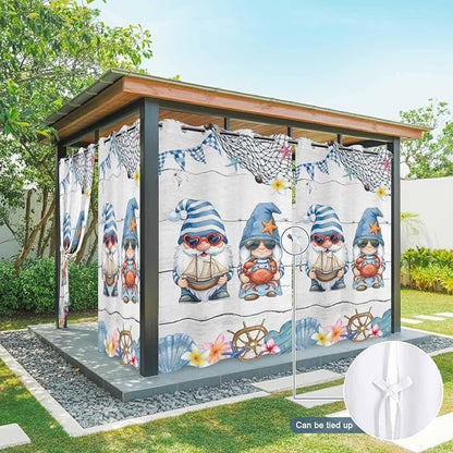 Ocean Gnome Outdoor Curtains for Patio Summer Marine Plumeria Shell Wooden - Image 7