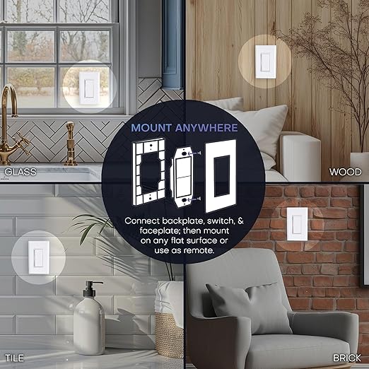 RunLessWire Single Pole Battery-Free DIY Wireless Light Switch Kit 150ft RF Range Self-Powered by Kinetic Energy for Fixtures & Outlets : 1 Remote Switch Controls 1 5A On/Off Receiver – Gray