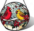 DASTOLL Stained Glass Window Hanging, Love Birds Cardinals Sun Catchers Colorful Glass Panel Birds Suncatcher Decor for Birthday for Women, Men, Wife, Lovers, and Mom 9.8 in