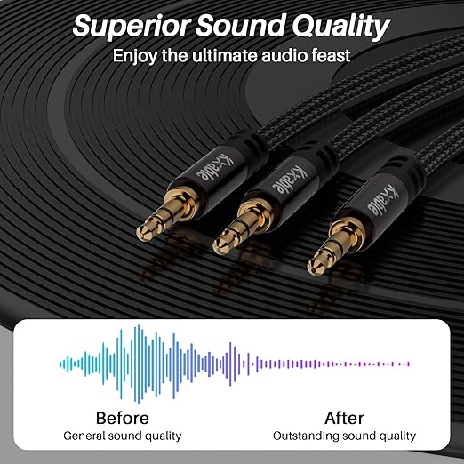 Kxable 1/8 Inch TRS Stereo Y Splitter Cable 4FT, 3.5mm Male to 2-Male Y-Splitter Stereo Audio Cable, for Cell Phone PC Laptop, Speaker, Headphones, Suitable for Switching or Two Sets of Speakers