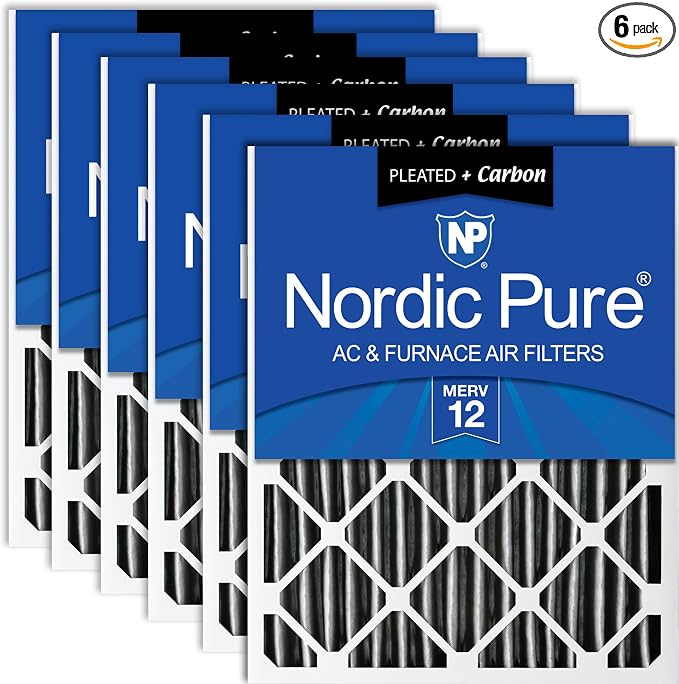 Nordic Pure 16x25x4 Pleated Air Filter MERV 12 Plus Carbon 6 Pack by NordicPure