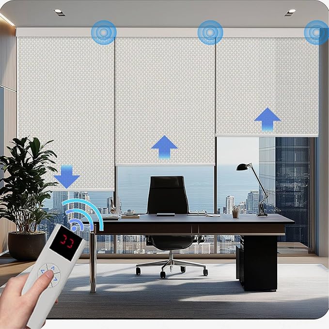 COOLWINDS Motorized Blinds with Remote Cordless Automatic Motorized Shades Custom Blinds for Windows Smart Curtains Compatible with Alexa Google Home(Solar Beige,W39 x H72in)