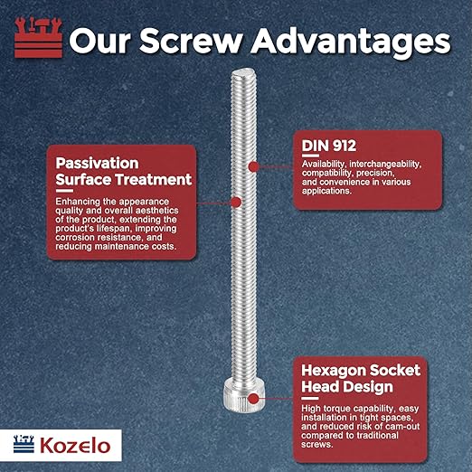 Kozelo 5pcs Socket Head Cap Screws - [M6-1 x 85mm] 304 Stainless Steel Allen Socket Drive for Electrical Motor 3D Printing Fan Engine Replacement Use, Silver