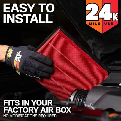 K&N Engine Air Filter: Extended Life 24, 000 Mile Replacement Air Filter: - Image 5