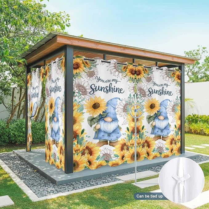 Summer Outdoor Curtains for Patio Sunflowers Gnome Eucalyptus Leaves Waterproof - Image 7