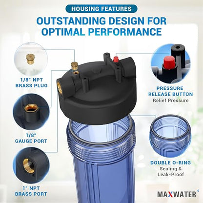 Max Water Whole House 20" x4.5" Purple Clear WH Water Filter Housing 1 inch - Image 3