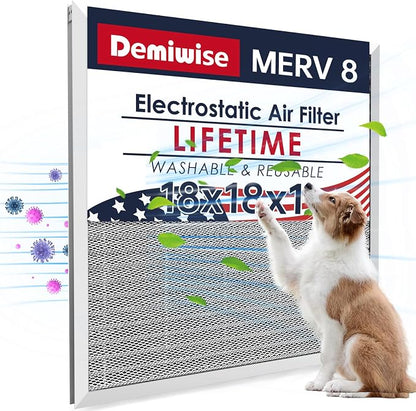 18x18x1 Air Filter, Washable & Reusable Aluminum AC/HVAC Furnace Electrostatic by Demiwise