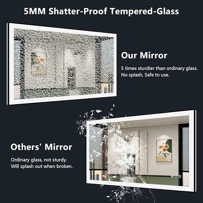 YEELAIT 24x36 Inch LED Bathroom Mirror with Lights (Front Lit and Backlit) Black Framed Lighted Vanity Mirror for Bathroom Wall Dimmable Anti-Fog Memory Tempered Glass Horizontal/Vertical