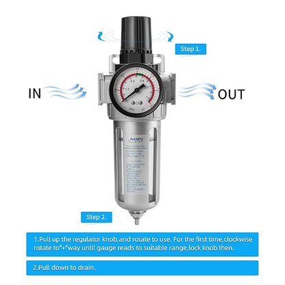 NANPU 3/8" NPT Compressed Air Filter Regulator Combo, Air Filter Pressure - Image 4