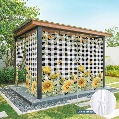 Sunflowers Outdoor Curtains for Patio Summer Floral Eucalyptus Leaf Buffalo - Image 7