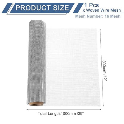 uxcell 16 Mesh 39" x 12" Woven Wire Mesh, 304 Stainless Steel Air Vent Filter - Image 2