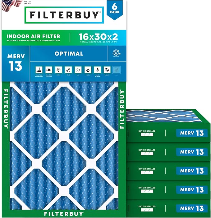 Filterbuy 16x30x2 Air Filter MERV 13 Optimal Smoke & Allergy Defense, by Filterbuy