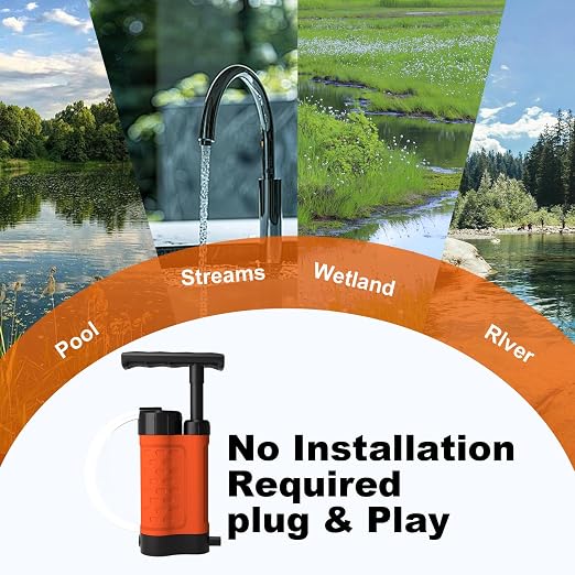 Portable Water Filter Pump, 0.01 Micron Manual Survival Water Purifier - Image 8