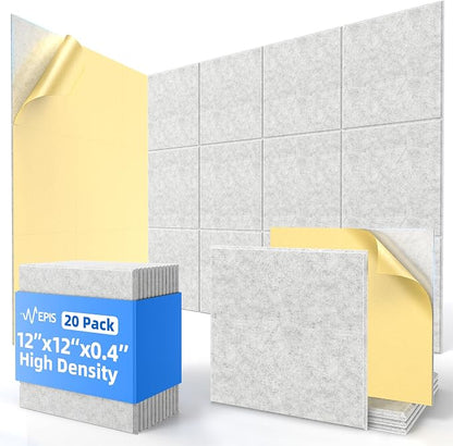 20 Pack Acoustic Panels with Self Adhesive, Soundproof Wall Panels, Square by NEPIS