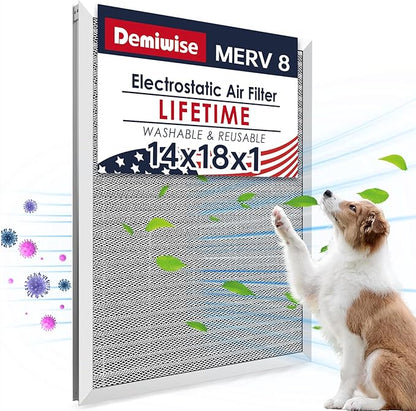 14x18x1 Lifetime Electrostatic Air Filter, MERV 8 Washable Aluminum AC/HVAC by Demiwise