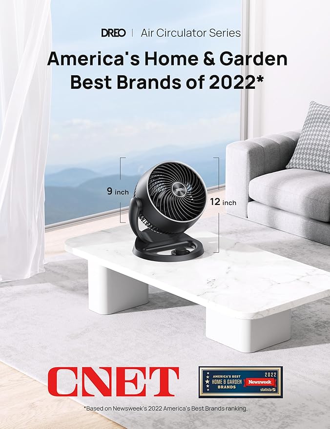 Dreo Desk Fan, 12-Inch Air Circulator Fan for Bedroom, 70ft Powerful Airflow, 120° Tilt Adjustment, 28dB Ultra-Quiet, 3 Speeds Small Table Fan for Whole Room, Home, Office