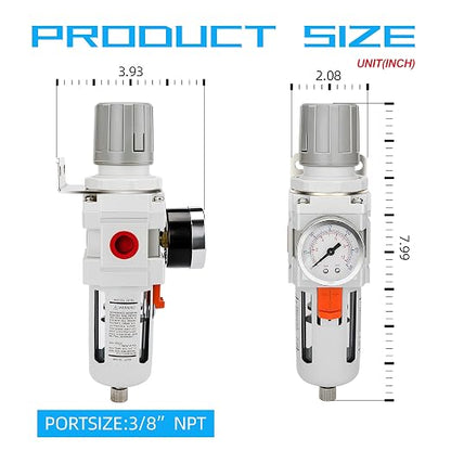 NANPU 3/8" NPT Compressed Air Filter Regulator Combo Piggyback, 5 Micron Brass - Image 3
