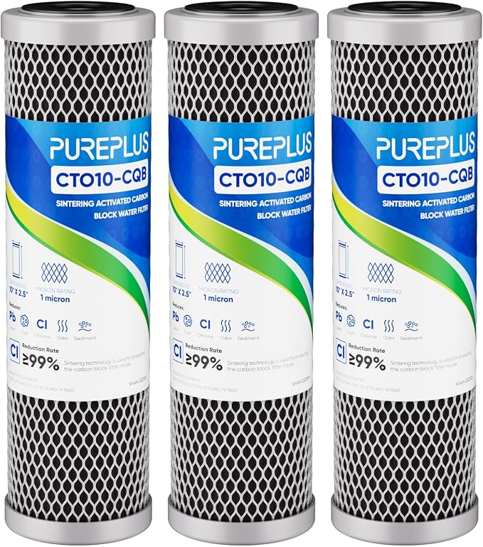 1 Micron 2.5" x 10" Whole House CTO Carbon Water Filter Cartridge Replacement by PUREPLUS