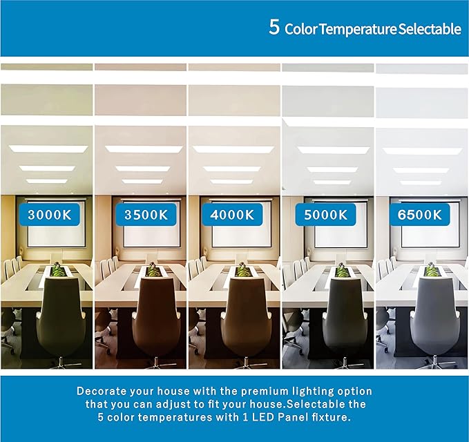 2x2 FT LED Light Flat Panel, 20/25/30/35/40W, 5 Color Temps 3K/3.5K/4K/5K/6.5K, Dimmable Recessed Drop Ceiling Lights, 2500-5000 Lumens, Lay in Fixture for Office, 120-277V, ETL DLC(6 Pack)