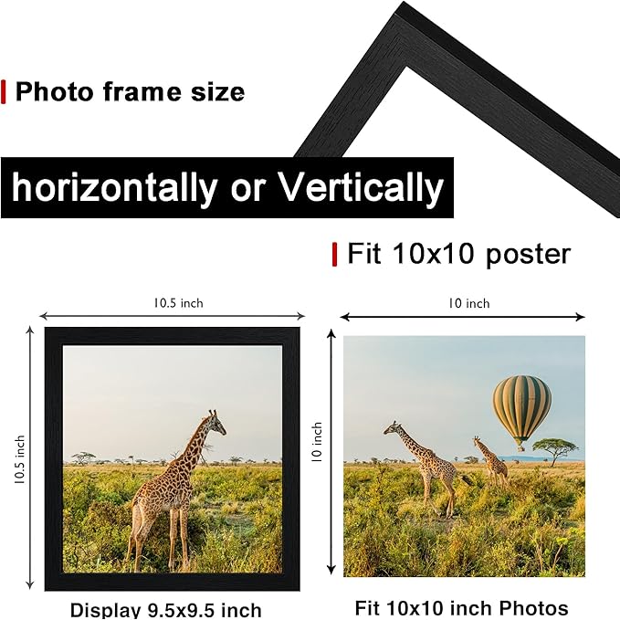 TKYGU 10 x10 Picture Frame Set of 3, Black Wooden Frame 10 x10 Square Wall Gallery Poster Photo frame with Horizontal and Vertical Formats for Wall Hanging best gift