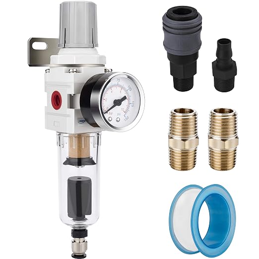 NANPU 1/4" NPT Compressed Air Filter Regulator Combo Piggyback, Auto Drain by NANPU