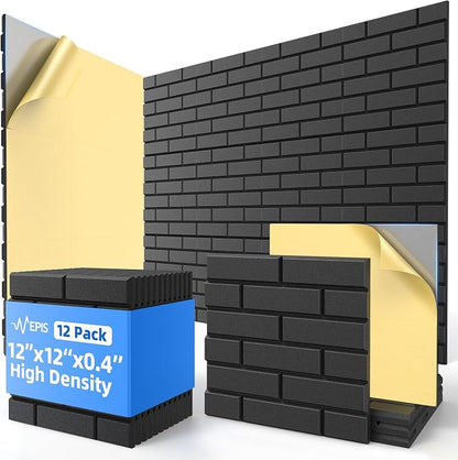 12 Pack Acoustic Panels with Self Adhesive, Soundproof Wall Panels, Brick Sound by NEPIS