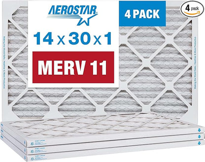 Aerostar 14x30x1 MERV 11 Pleated Air Filter, AC Furnace Air Filter, 4 Pack by AirFiltersDelivered