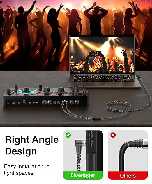 BlueRigger 3.5mm Aux to 2RCA Audio Cable (10FT, 90D Stereo Splitter Y 2RCA Male, Braided, 1/8" RightAngled TRS to RCA, Hi-Fi Sound, Metal Shell) - for Phones, Amplifiers, Tablets, Home Theater, HDTV
