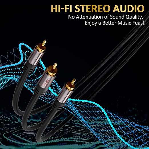 Kxable RCA Y-Adapter Splitter Cable 25 Feet, 1 RCA Male to 2 RCA Male Stereo Audio Subwoofer Cable, Bi-Directional, for Home Theater, Hi-Fi System, Amplifier, Speaker, 24K Gold Plated, OD:5.0MM
