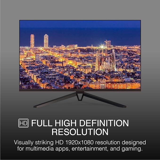 Packard Bell airFrame 32" FHD Monitor, 1920x1080, Ultrawide, VESA Mount Compatible, Tilt Adjustment, HDMI/VGA, Slim Bezel, for Home, Office, and Light Gaming
