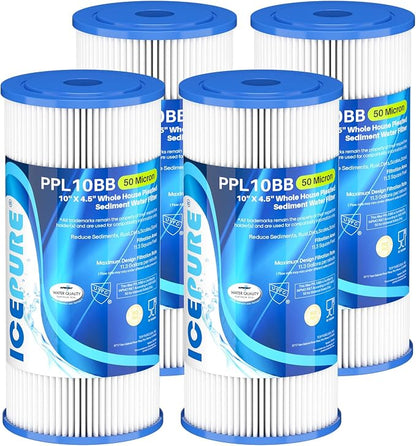 ICEPURE 50 Micron 10" x 4.5" Whole House Extra Coarse Pleated Sediment Filter by ICEPURE
