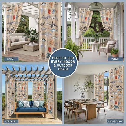 Vintage Outdoor Curtains for Patio Sharks Whales Lobsters Biographies - Image 8