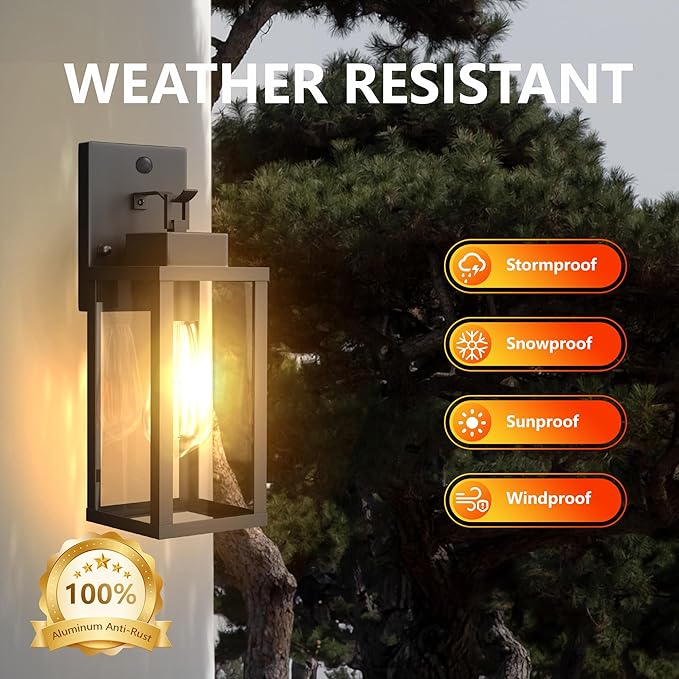 Kainozoic Motion Sensor Dawn to Dusk Outdoor Sensor Light Fixture Anti-Rust Exterior Wall Lighting Waterproof Outdoor Wall Lantern for Porch Patio Front Door Garage - 2 Pack