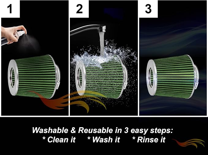 Rtunes Racing Universal Clamp-On Air Filter, Standard Cone, Dry Washable Design - Image 6