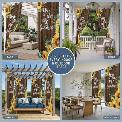 Summer Outdoor Curtains for Patio Sunflowers Eucalyptus Leaves Wood Waterproof - Image 8