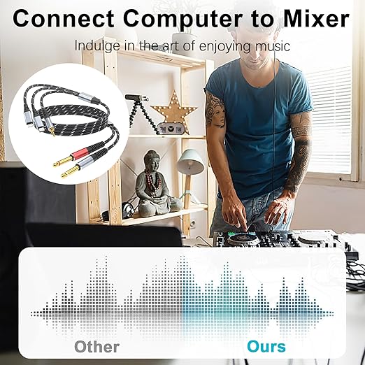 Lightning to Dual 6.35mm 1/4" TS Mono Stereo Y-Cable Splitter,3 in 1 to Dual 1/4-inch Audio Cable, Compatible with smartphones, computers, phones/Pads Amplifiers,speakers,headphones,mixing 3.3FT
