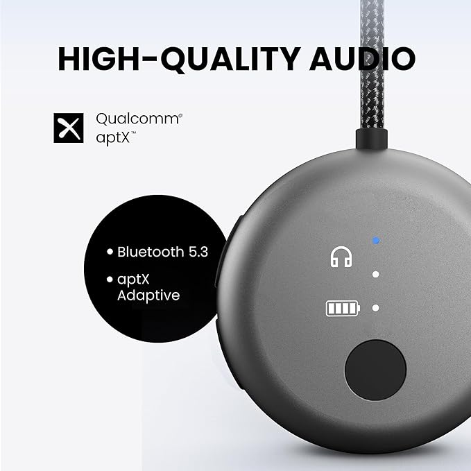 Avantree SoundJet R1 – 25Hr Airplane Bluetooth Adapter for All AirPods (Pro/Max) with Qualcomm Chipset & aptX Adaptive, Wireless Audio Transmitter for Flight Travel, Works with Bose & Other Headphones