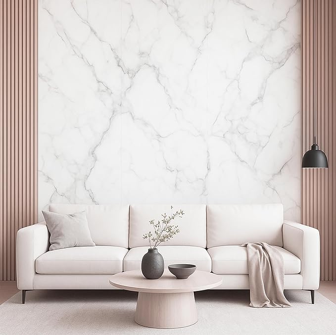 Dundee Deco Faux Marble Wall Panels - 2 ft X 4 ft - Glossy, Waterproof Indoor Wall Cladding - White, Grey, Black Veins - Set of 4 - Covers 31 sq ft