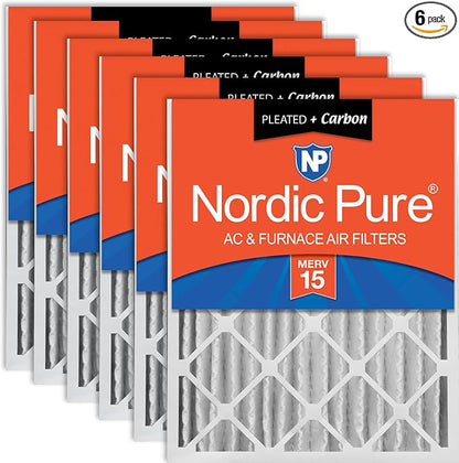 Nordic Pure 16x20x4 Pleated Air Filters MERV 15 Plus Carbon 6 Pack by NordicPure